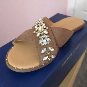 Faux Suede Bejeweled Slip-On Sandals by Adrienne Vittadini (Size 7.5/EU …